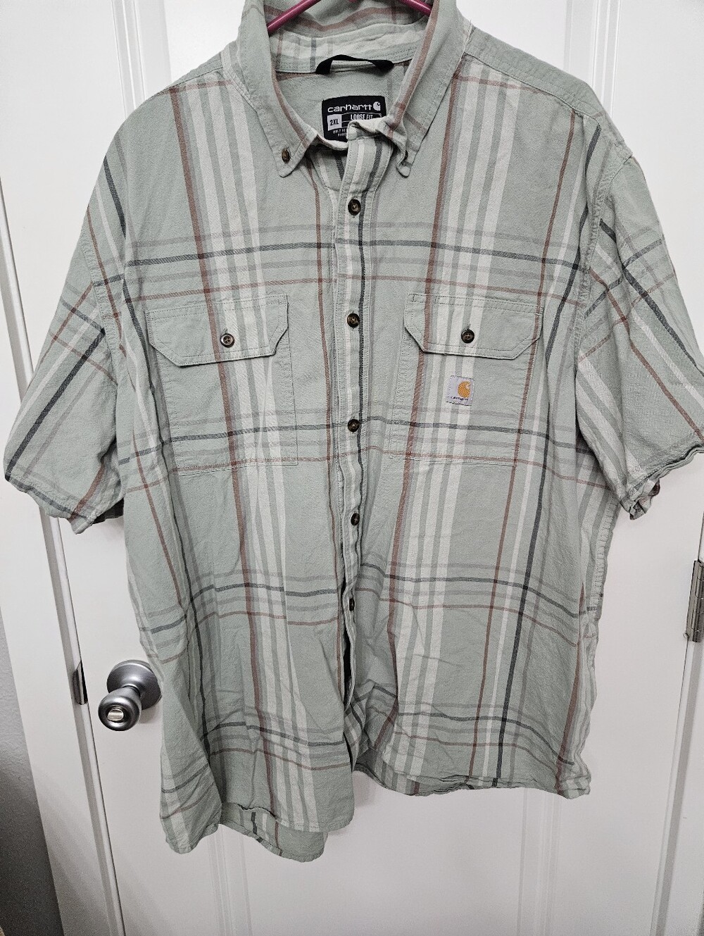 Carhartt Men’s Short-Sleeve Plaid Button-Up Shirt - Loose Fit 2XL